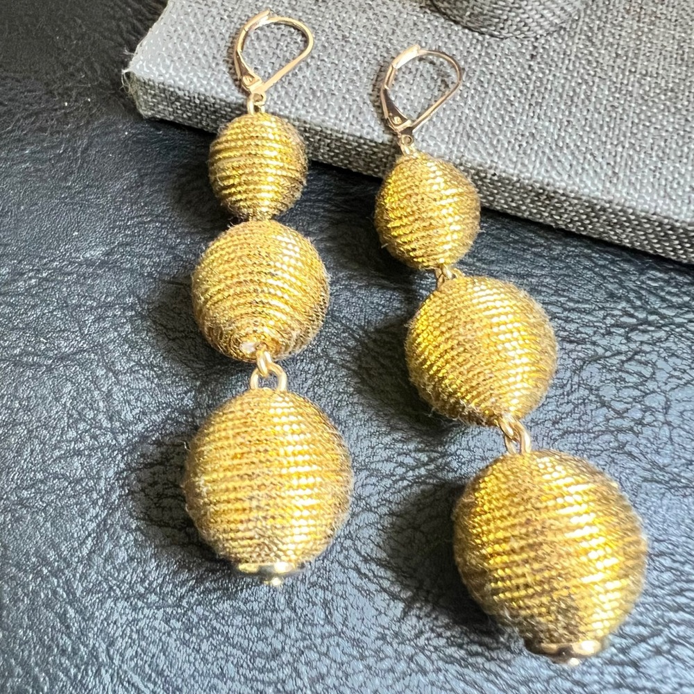 J. Crew Thread-Wrapped Ball Drop Earrings Gold EXC